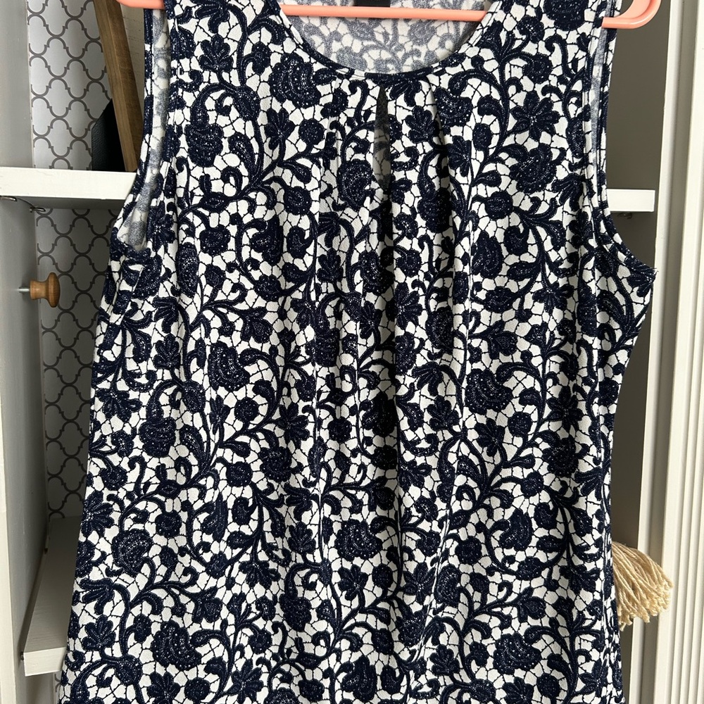 Ann Taylor Navy and White Floral Top